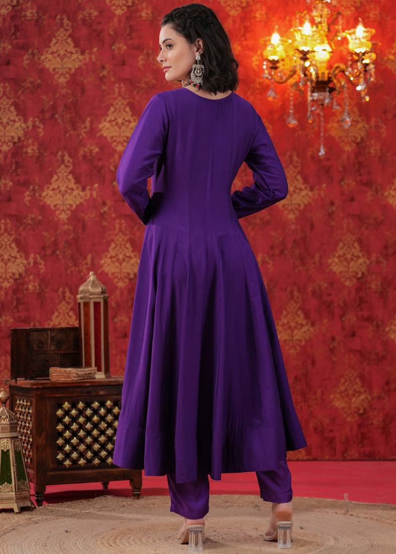 Purple Zari Embroidered Anarkali Set with Ombre Dupatta