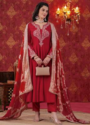 Red Zari Embroidered Anarkali Set with Ombre Dupatta 1
