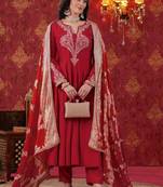 Red Zari Embroidered Anarkali Set with Ombre Dupatta