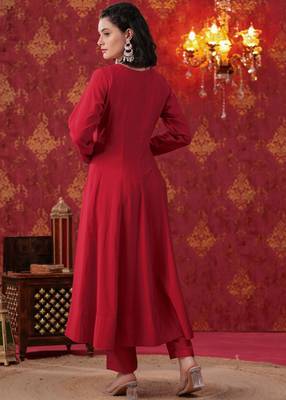 Red Zari Embroidered Anarkali Set with Ombre Dupatta 3