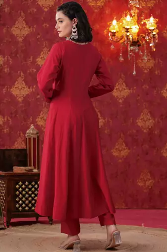 Red Zari Embroidered Anarkali Set with Ombre Dupatta