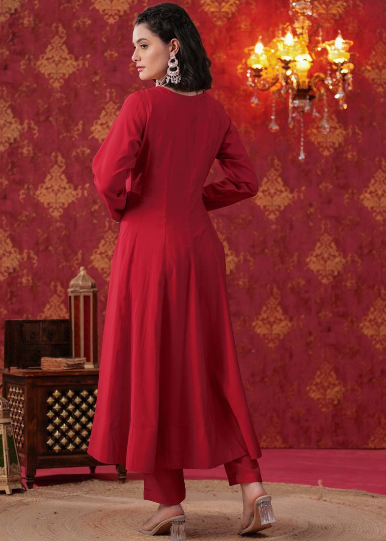 Red Zari Embroidered Anarkali Set with Ombre Dupatta
