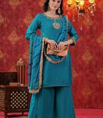 Turquoise Hand Work Sharara Set with Leheriya Dupatta