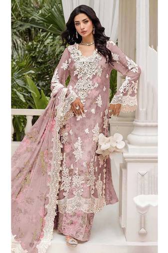 Pink floral lace embroidery & sequence work pakistani salwar suit