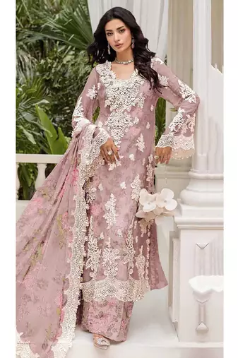 Pink floral lace embroidery & sequence work pakistani salwar suit