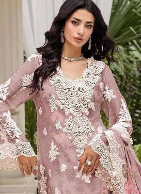 Pink floral lace embroidery & sequence work pakistani salwar suit 2