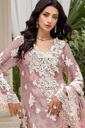 Pink floral lace embroidery & sequence work pakistani salwar suit