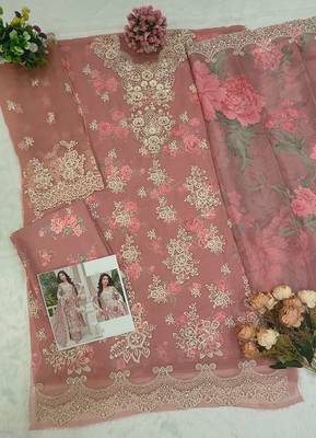 Pink floral lace embroidery & sequence work pakistani salwar suit 3