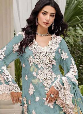 Rama floral lace embroidery & sequence work pakistani salwar suit 2