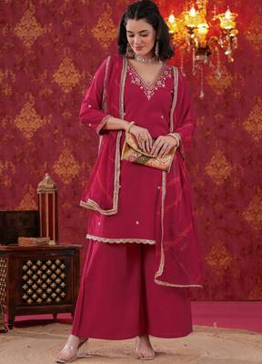 Cherry Red Hand Work Sharara Set with Leheriya Dupatta 1