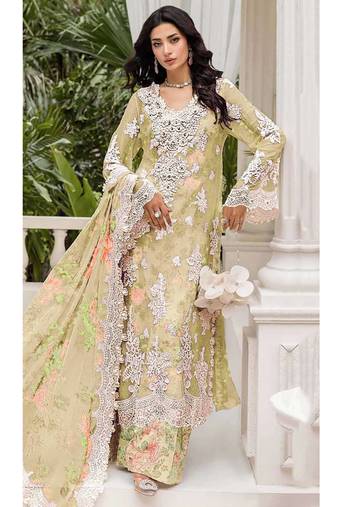 Yellow floral lace embroidery & sequence work pakistani salwar suit