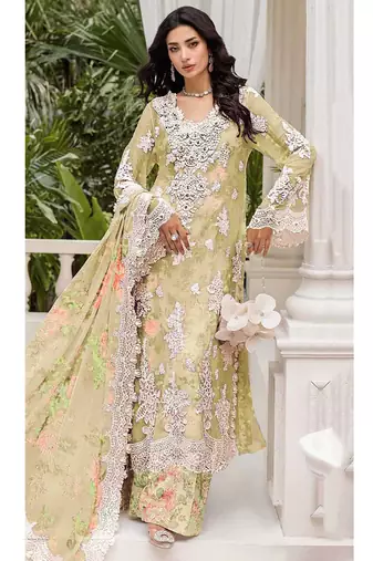 Yellow floral lace embroidery & sequence work pakistani salwar suit