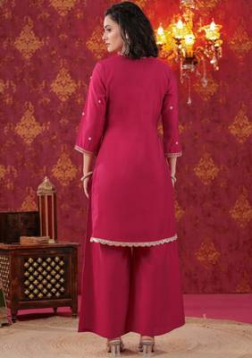 Cherry Red Hand Work Sharara Set with Leheriya Dupatta 3