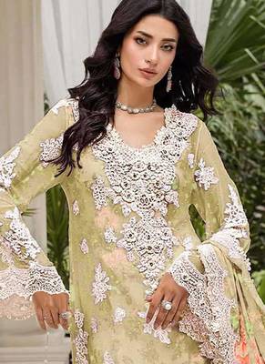 Yellow floral lace embroidery & sequence work pakistani salwar suit 2