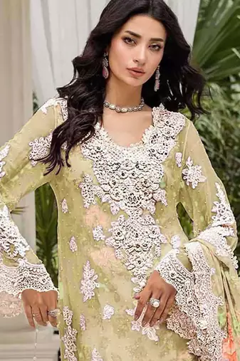 Yellow floral lace embroidery & sequence work pakistani salwar suit