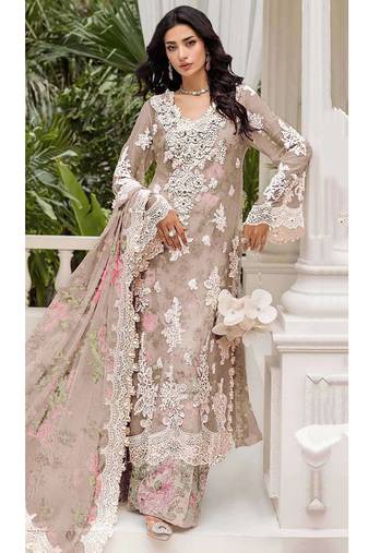 Peach floral lace embroidery & sequence work pakistani salwar suit