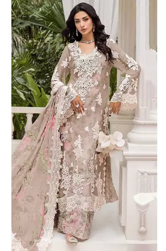 Peach floral lace embroidery & sequence work pakistani salwar suit
