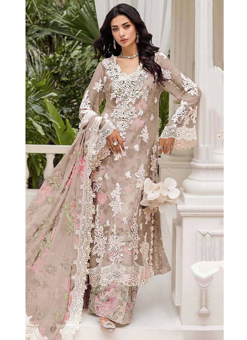 Peach floral lace embroidery & sequence work pakistani salwar suit