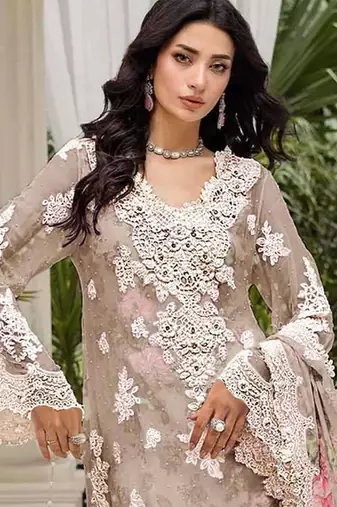 Peach floral lace embroidery & sequence work pakistani salwar suit