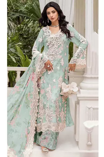 Skyblue floral lace embroidery & sequence work pakistani salwar suit