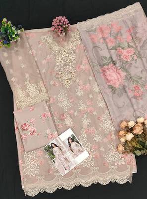 Peach floral lace embroidery & sequence work pakistani salwar suit 3