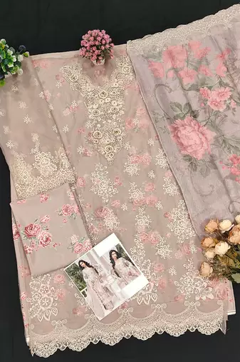 Peach floral lace embroidery & sequence work pakistani salwar suit