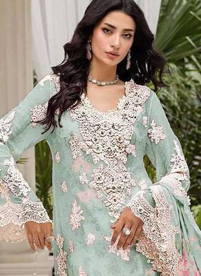 Skyblue floral lace embroidery & sequence work pakistani salwar suit 2