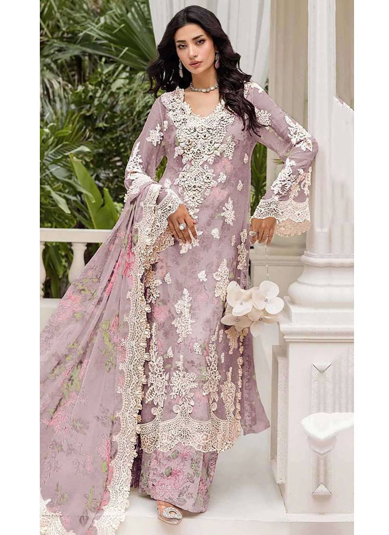 Onionpink floral lace embroidery & sequence work pakistani salwar suit