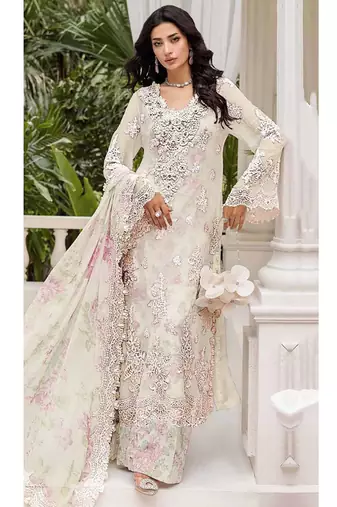 Off-white floral lace embroidery & sequence work pakistani salwar suit