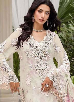Off-white floral lace embroidery & sequence work pakistani salwar suit 2