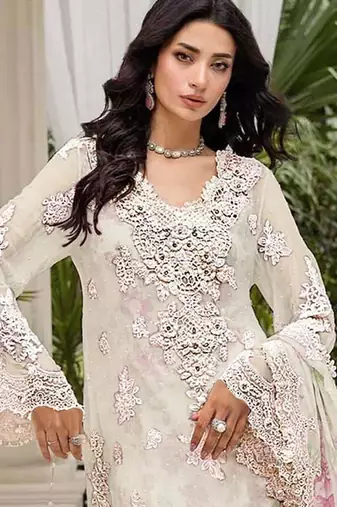 Off-white floral lace embroidery & sequence work pakistani salwar suit
