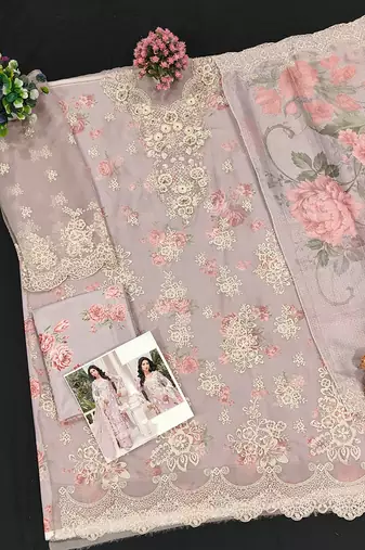 Onionpink floral lace embroidery & sequence work pakistani salwar suit