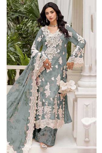 Grey floral lace embroidery & sequence work pakistani salwar suit