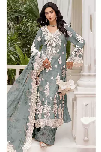Grey floral lace embroidery & sequence work pakistani salwar suit