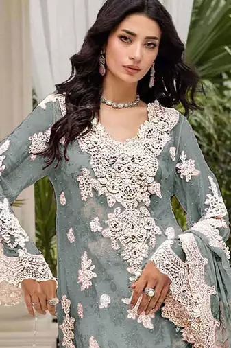 Grey floral lace embroidery & sequence work pakistani salwar suit