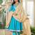 Turquoise Mirror Work Anarkali Set with Tissue Dupatta