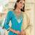 Turquoise Mirror Work Anarkali Set with Tissue Dupatta
