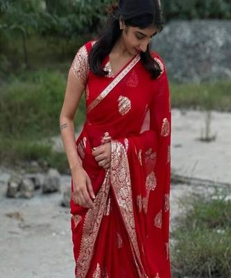 Red color viscose georgette saree 1