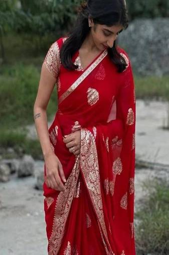 Red color viscose georgette saree