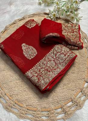 Red color viscose georgette saree 2
