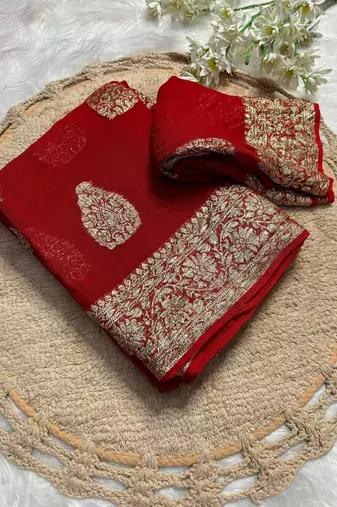 Red color viscose georgette saree