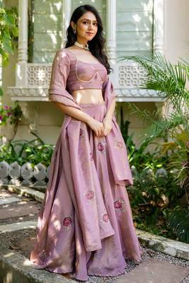 Green Lace Work Georgette Lehenga Blouse Duppatta Set 1
