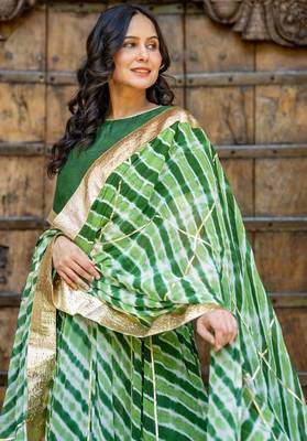 Green Lace Work Georgette Lehenga Blouse Duppatta Set 2