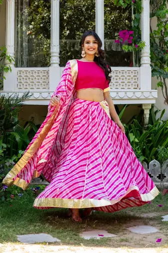 Pink Lace Work Viscose Georgette Lehenga Blouse Duppatta Set