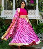 Pink Lace Work Viscose Georgette Lehenga Blouse Duppatta Set