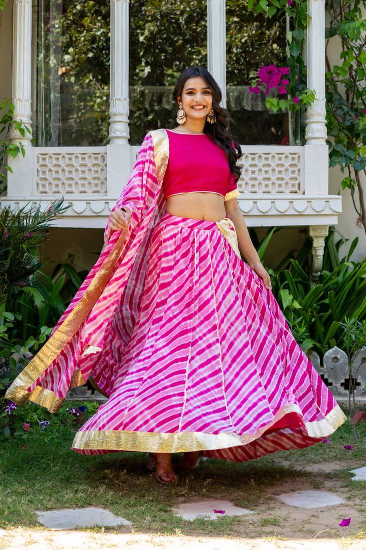 Pink Lace Work Viscose Georgette Lehenga Blouse Duppatta Set