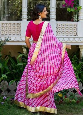 Pink Lace Work Viscose Georgette Lehenga Blouse Duppatta Set 4
