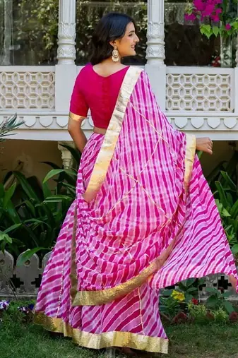 Pink Lace Work Viscose Georgette Lehenga Blouse Duppatta Set