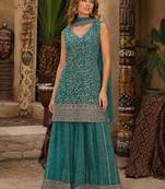 Blue faux georgette semi stitched suit with embroidery  & sequence work