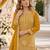 Yellow georgette semi stitched suit with embroidery beads & sequence work